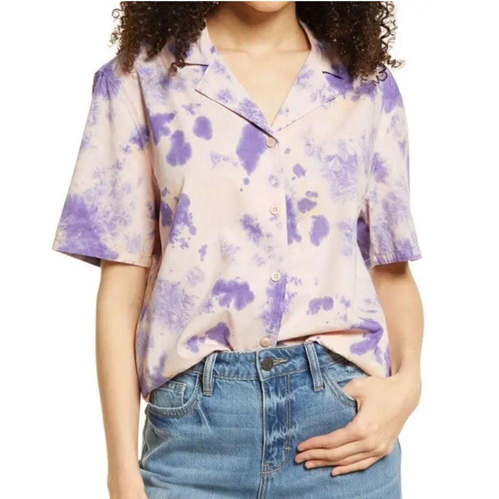 BP Tie-Dye Shirt Button Up Blue Pink Relaxed fit Shirt Cotton L
